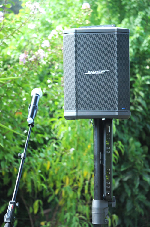 Portable PA hire bundle - Bose S1 Pro, Shure Wireless Mic, 12V battery pack, speaker stand and microphone stand