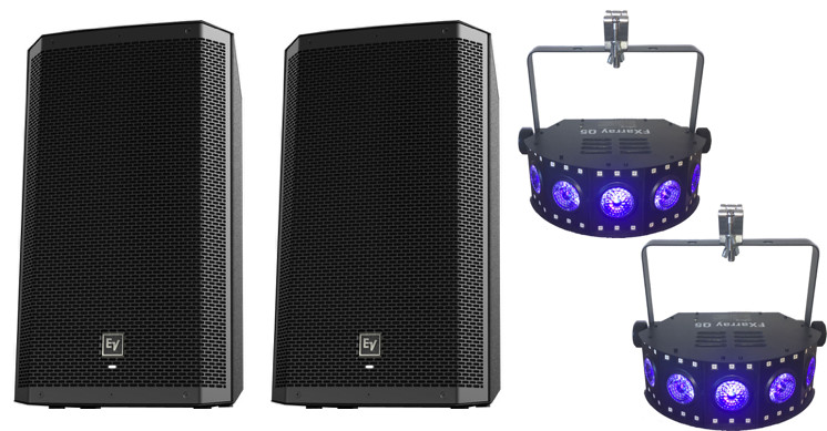 Medium party pack - 2 speakers & 2 lights. Perfect for small to medium house parties and small corporate events