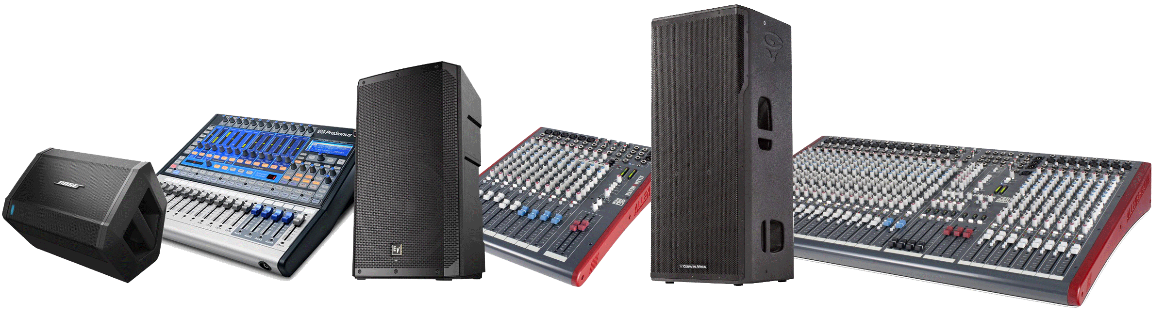 PA equipment including speakers and mixers